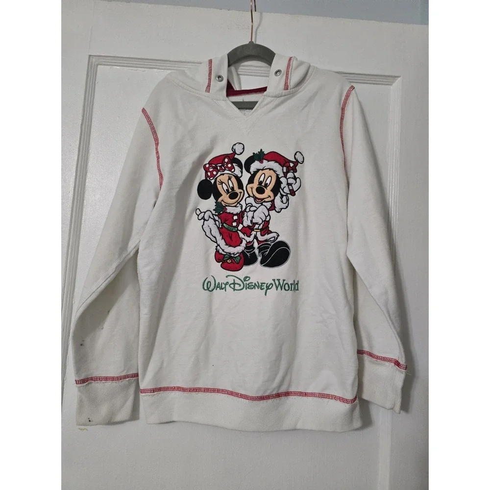Disney Girls Sweater Size Large‎ White Long Sleeve Hooded Casual Disney Land